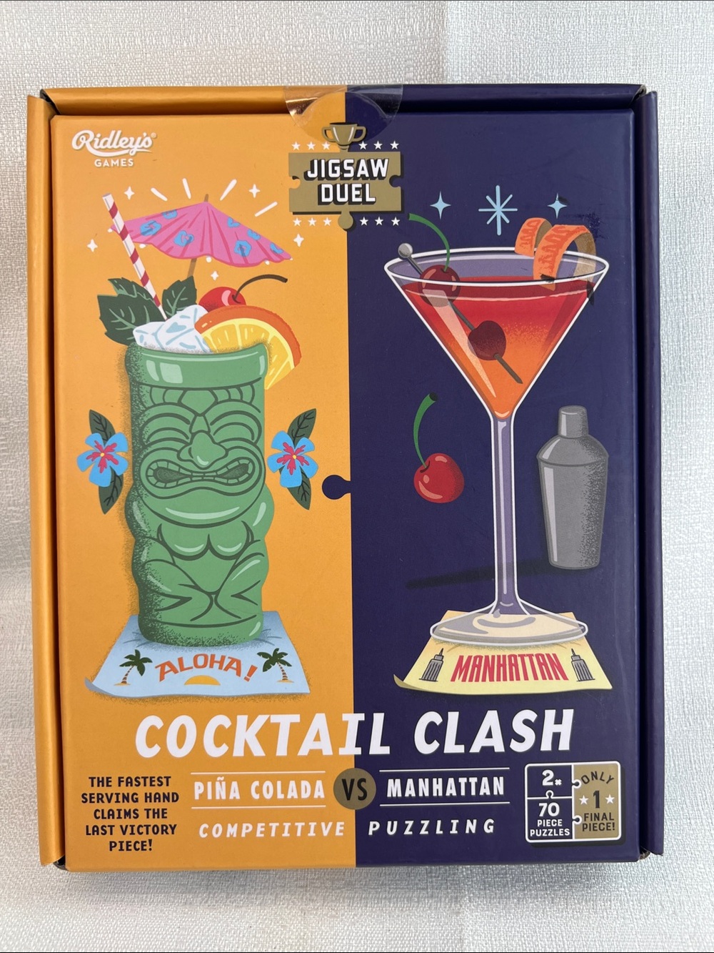 Cocktail clash, piña colada versus Manhattan. Puzzles.